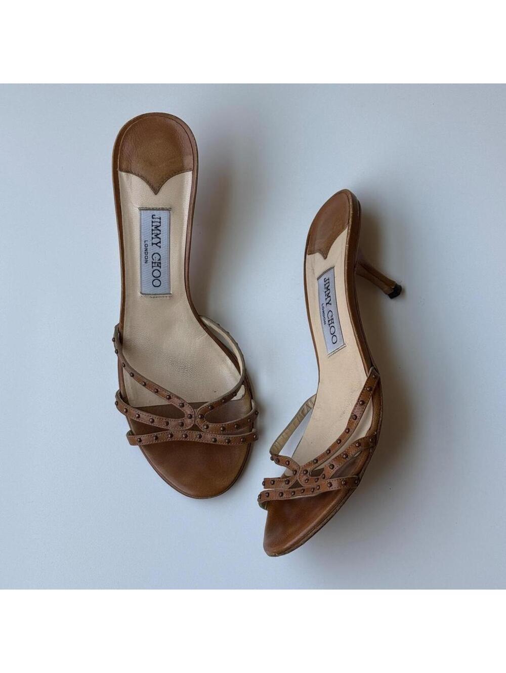 Jimmy Choo London caramel leather studded mules size EU 38